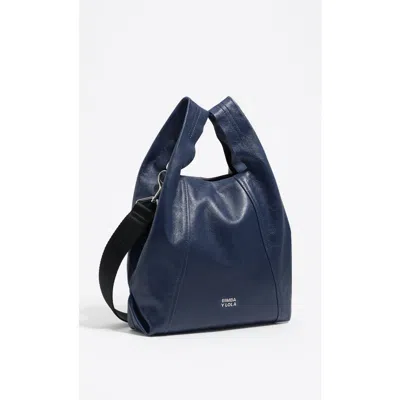 Bimba Y Lola Leather Medium Paper Bag In Blue