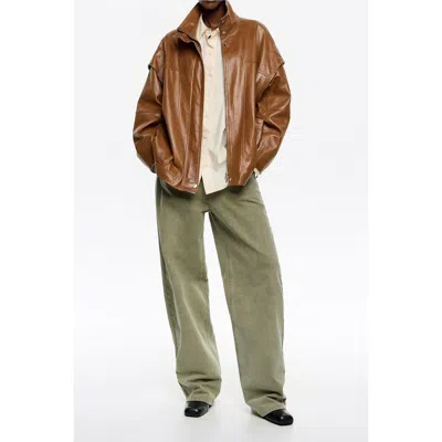 Bimba Y Lola Leather Oversize Jacket In Brown