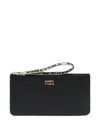 Bimba Y Lola Leather Zip-top Pouch In Black