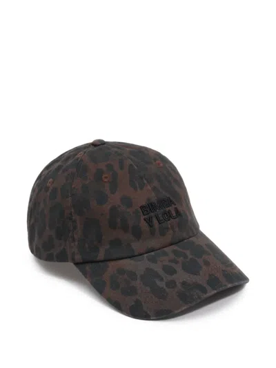 Bimba Y Lola Leopard Cotton Cap In Brown