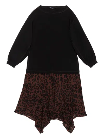Bimba Y Lola Leopard-print Asymmetric Dress In Black