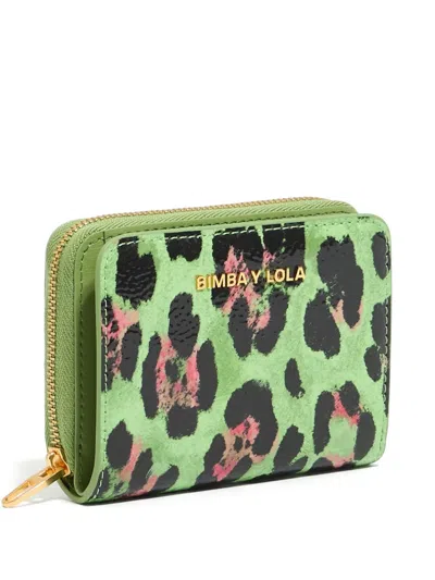 Bimba Y Lola Leopard Print Coin Purse In Green