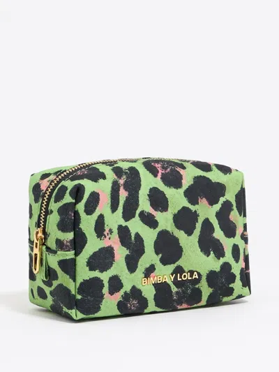 Bimba Y Lola Leopard-print Cosmetic Pouch In Green