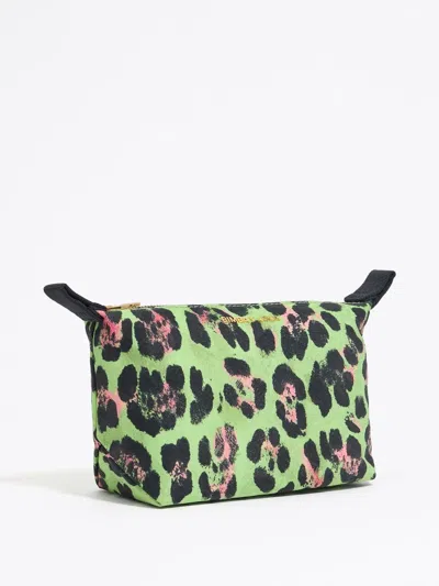 Bimba Y Lola Leopard-print Cosmetic Pouch In Green
