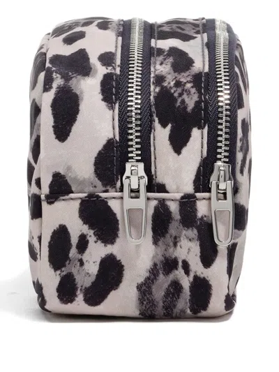 Bimba Y Lola Leopard-print Double Zip Make-up Bag In Gray