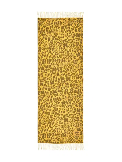Bimba Y Lola Leopard-print Fringe Scarf In Yellow