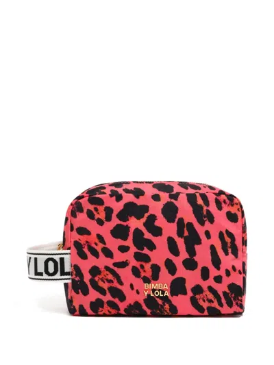 Bimba Y Lola Leopard-print Make-up Bag In Pink