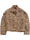 Bimba Y Lola Leopard-print Oversize Denim Jacket In Brown