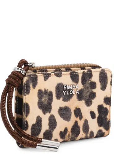 Bimba Y Lola Leopard-natural Nylon Compact Wallet In Animal Print
