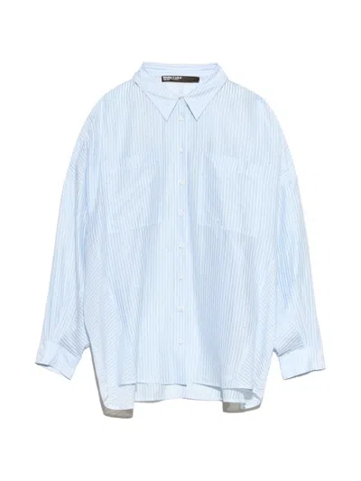 Bimba Y Lola Light Blue Oversize Shirt With Mini Rivets And Stripes