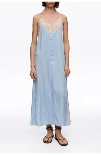 Bimba Y Lola Light Slip Dress With Contrast Lace Trim In Blue