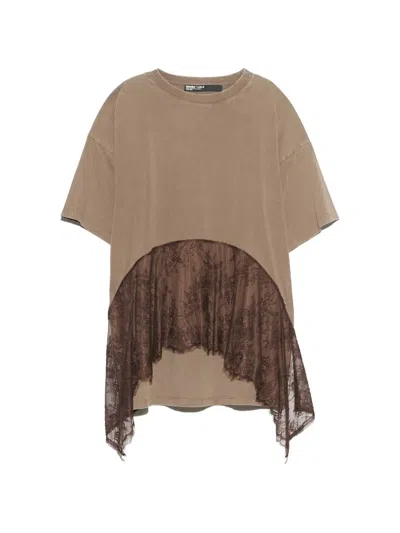 Bimba Y Lola Light Taupe Lace Ruffle T-shirt In Neutral