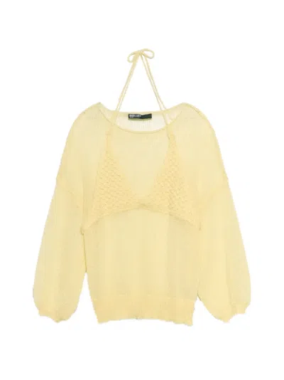 Bimba Y Lola Light Yellow Mohair Sweater With Overlay Top