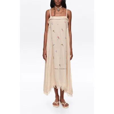 Bimba Y Lola Linen A-line Mini Dress With Embroidery In Neutral