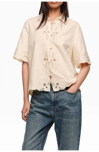 Bimba Y Lola Linen Cotton Embroidered Shirt In Neutral