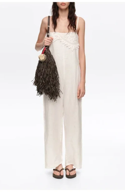 Bimba Y Lola Linen Crochet Neckline Jumpsuit In Multi