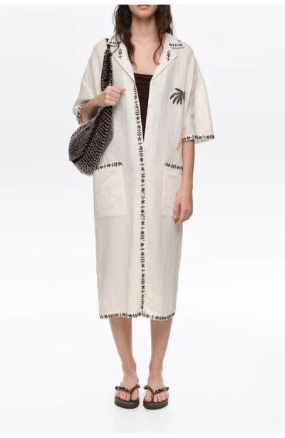 Bimba Y Lola Linen Palm Tree Shirt Dress In Gray