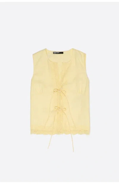 Bimba Y Lola Linen Sleeveless Lace Shirt In Gold
