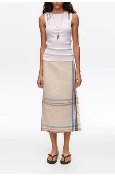 Bimba Y Lola Linen Straight Striped Midi Wrap Skirt In Neutral