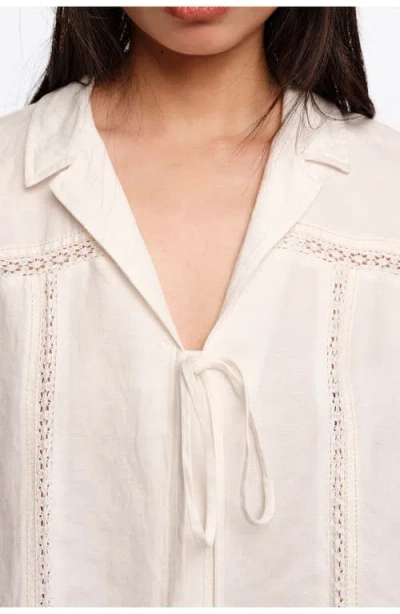 Bimba Y Lola Linen-blend Lace Trim Shirt In Neutral