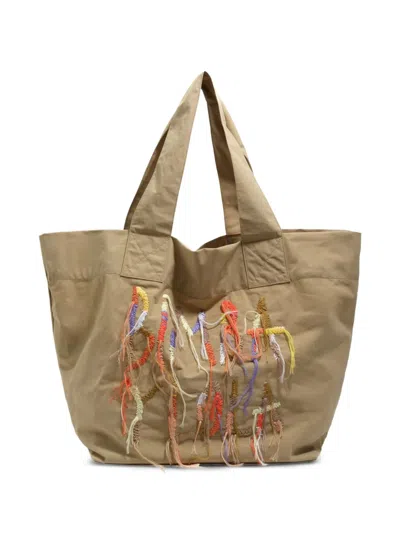 Bimba Y Lola Logo-embroidered Shoulder Bag In Neutral