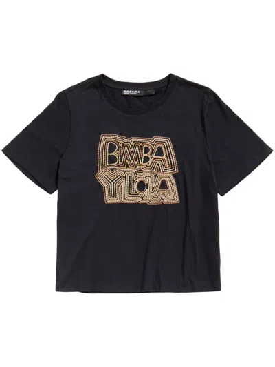 Bimba Y Lola Embroidered Logo Boxy T-shirt In Black