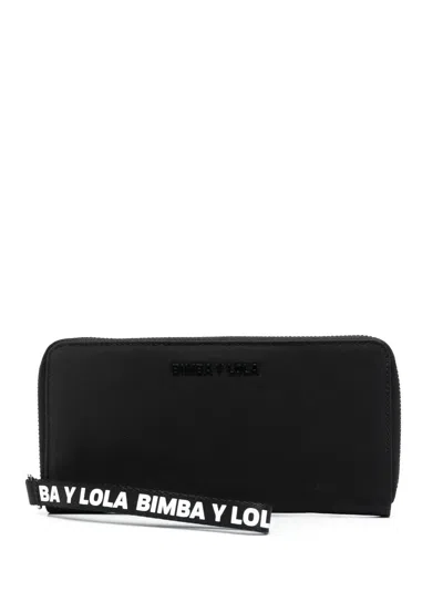 Bimba Y Lola Logo-strap Zip-around Purse In Black