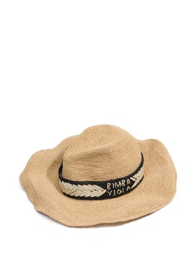 Bimba Y Lola Raffia Embroidered Band Hat In Gold