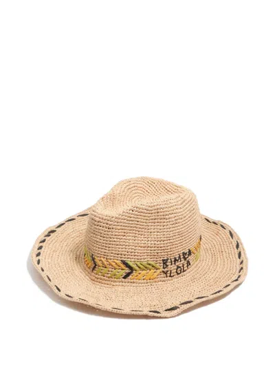Bimba Y Lola Logo-embroidered Raffia Hat In Neutral