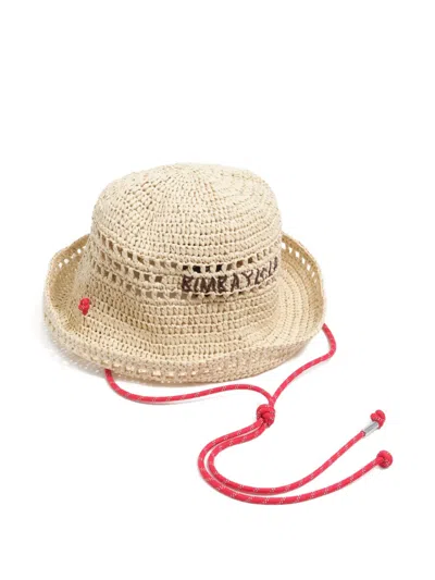 Bimba Y Lola Logo-embroidered Raffia Hat In Neutral