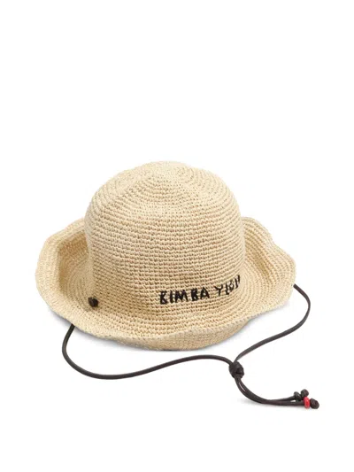 Bimba Y Lola Logo-embroidered Raffia Hat In Neutral