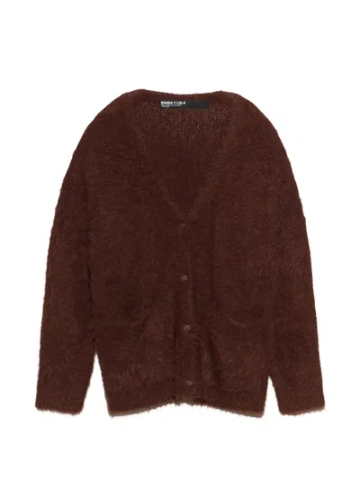 Bimba Y Lola Long Brown Fur Cardigan In Yellow