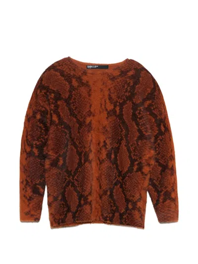 Bimba Y Lola Long Caramel Snake Fur Sweater In Black