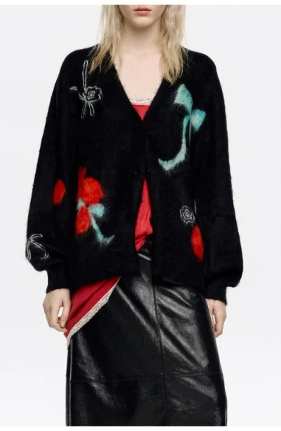 Bimba Y Lola Long Cardigan With Multicolored Bows In Animal Print