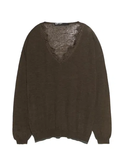 Bimba Y Lola Long Chocolate Wool And Lace Sweater In Brown