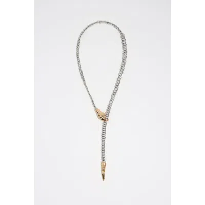Bimba Y Lola Long Engraved Logo Metal Necklace In Metallic