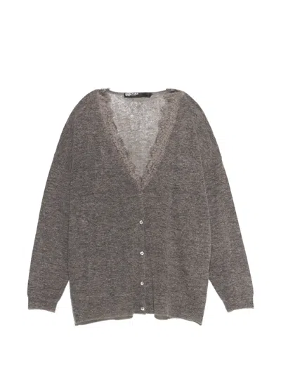 Bimba Y Lola Long Grey-melange Wool And Lace Cardigan In Gray
