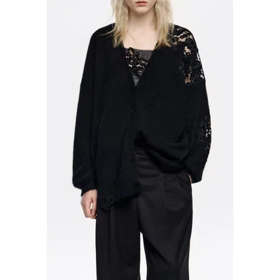 Bimba Y Lola Long Lace Cardigan In Black