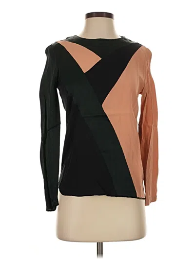 Pre-owned Bimba Y Lola Long Sleeve Top Brown Color Block Pattern Square Neckline Tops