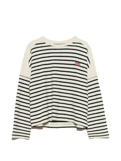 Bimba Y Lola Long-sleeve Terry Cotton T-shirt With Ivory Stripes In Multi