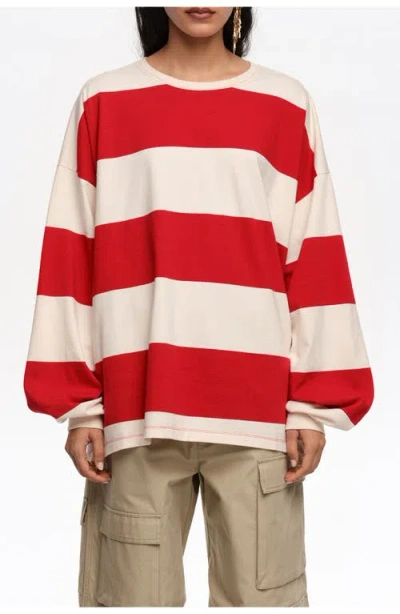 Bimba Y Lola Balloon-sleeved Striped T-shirt In Red