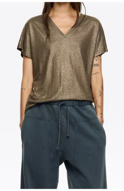 Bimba Y Lola Lurex V-neck T-shirt In Gold