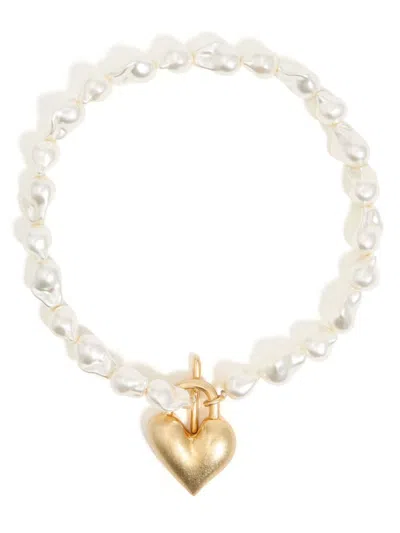 Bimba Y Lola Matte-golden Heart Necklace In White