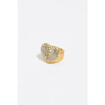 Bimba Y Lola Matte Textured Heart Crystals Ring In Gold