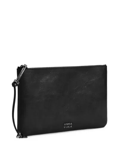 Bimba Y Lola Medium Black Leather Make-up Clutch In Pink