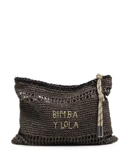 Bimba Y Lola Medium Chocolate Raffia-effect Handbag In Brown