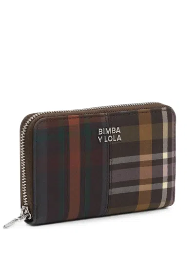 Bimba Y Lola Medium Coated Chocolate Green Tartan Wallet In Multi