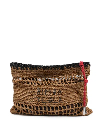 Bimba Y Lola Medium Dark Natural Raffia-effect Handbag In Brown