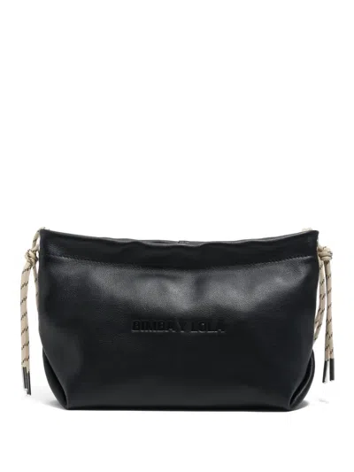 Bimba Y Lola Medium Embossed-logo Drawstring Shoulder Bag In Black