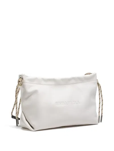 Bimba Y Lola Medium Embossed-logo Drawstring Shoulder Bag In White